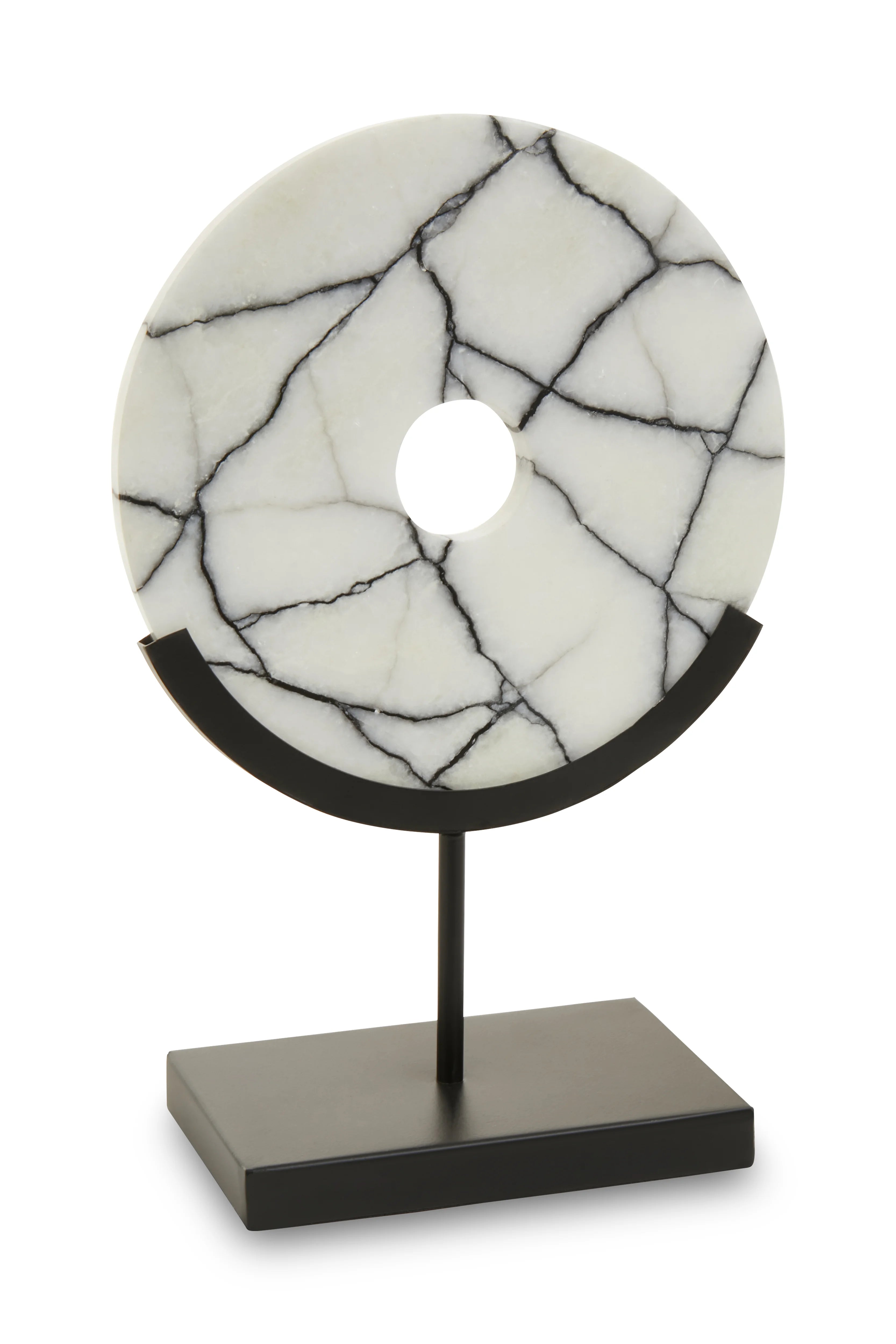 Citterio White Marble Disc Sculpture On Black Stand